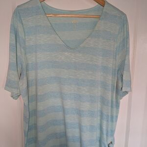 Elle Light Blue and White Striped V-Neck Tee